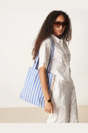 My Accessories Stripe tote bag with lace trim in