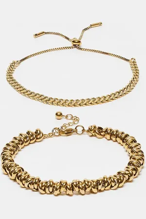 ASOS 2 pack waterproof stainless steel chain and beaded bracelets in tone