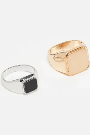 ASOS 2 pack signet ring with black stone in and gold tone