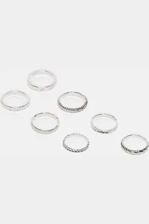 ASOS 7 pack snake and burnished design band rings in tone