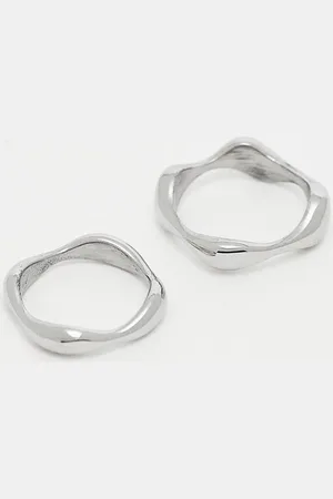 ASOS 2 pack waterproof stainless steel molten metal rings in tone