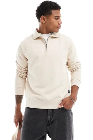 JACK & JONES Zip through sweat polo in ecru