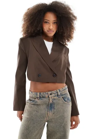Bershka Cropped blazer in chocolate