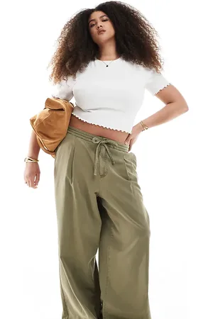 ASOS Curve soft wide leg trouser in washed khaki