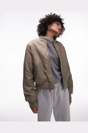 Topshop Oversized cropped bomber jacket in mushroom