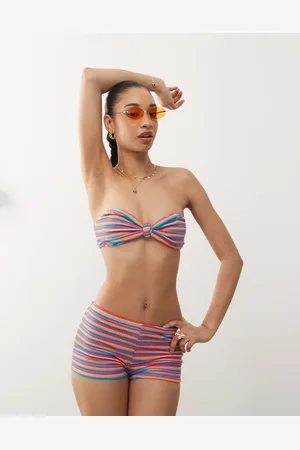 Reclaimed Bandeau top in red towelling stripe