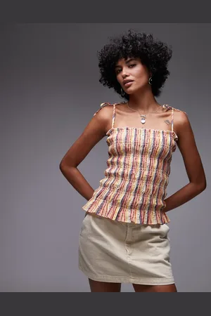 Topshop Shirred cami in rainbow stripe