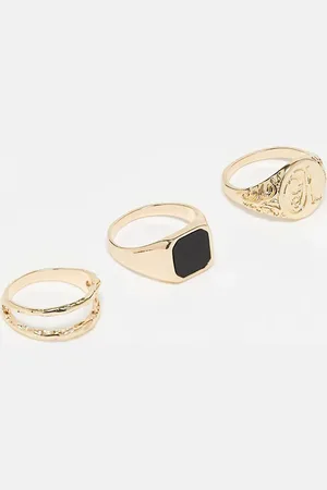 ASOS 3 pack signet ring with black stone in tone