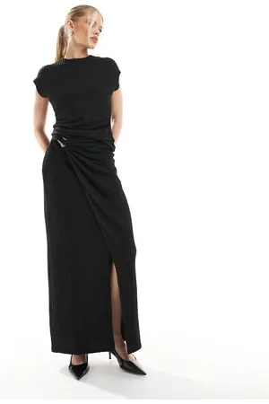 Threadbare Co-ord textured maxi skirt with gold trim detail