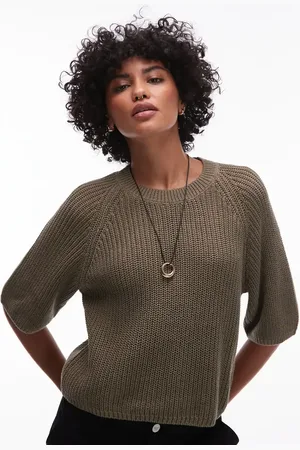 ARKET Open knit short sleeve sweater in khaki