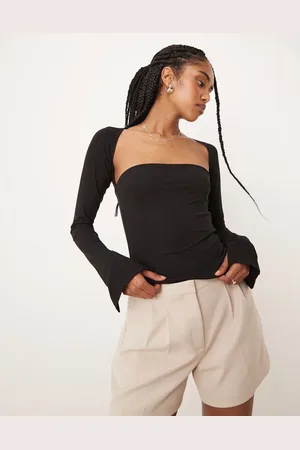 Gina Tricot Soft Touch long sleeve sqaure neck top with split cuffs in