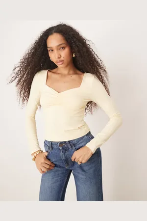 ASOS Polyamide slinky long sleeve top with ruched bust in pastel