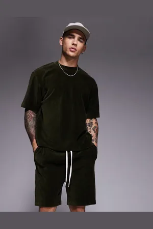 ASOS Boxy relaxed t-shirt in dark ribbed velour co-ord