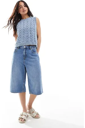 Stradivarius Denim jort in medium wash