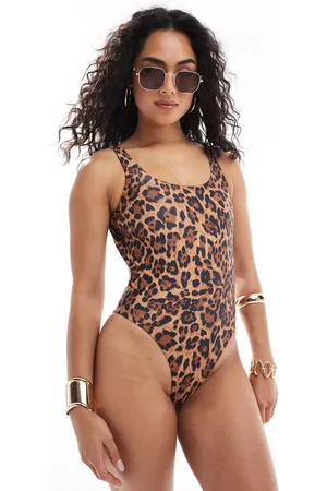 Daisy Street Square neck one piece swimsuit in leopard print