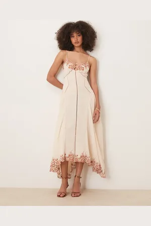 ASOS Contrast embroidered cami midi dress with ladder trim details in cream