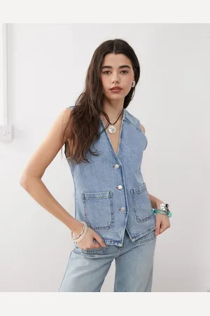 Reclaimed Denim 70s waistcoat co-ord with patch pockets in wash