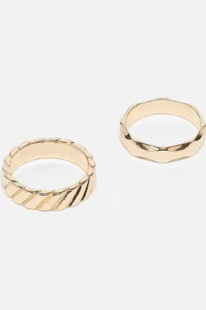 ASOS 2 pack molten and ribbed band rings in tone