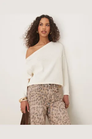 ASOS Knitted boucle one shoulder jumper in ecru