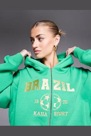 Kaiia Sport Brazil zip up hoodie co-ord in green and yellow