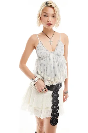 Free People Babydoll cami in blue ivory floral