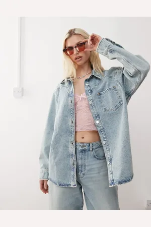 Reclaimed Oversized western denim shacket in bleach wash co-ord