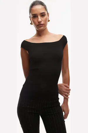 ARKET Structured knit off shoulder top with sweetheart neckline in