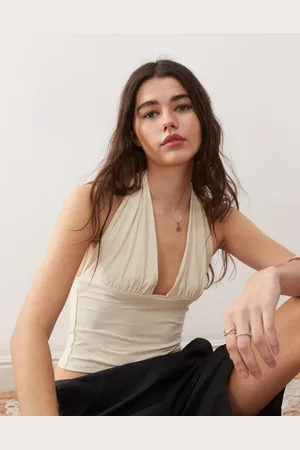 COLLUSION Cupro longline slinky halter top in cream