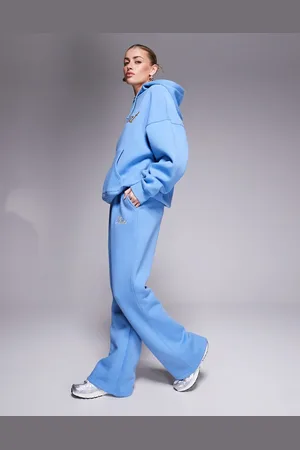 Kaiia Embroidered script logo wide leg jogger co-ord in blue and yellow