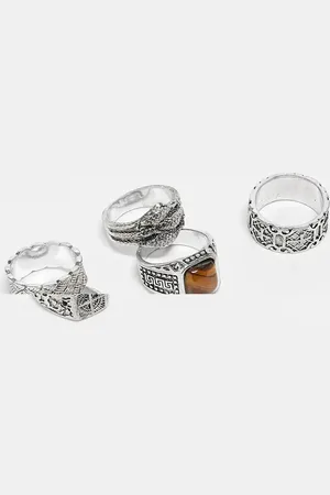 ASOS 5 pack ring set with claw and compass in burnished tone
