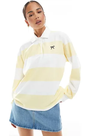 Hollister Long sleeve striped polo top with chest detail in
