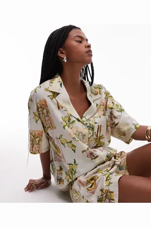 Topshop Co ord resort shirt in lemon print
