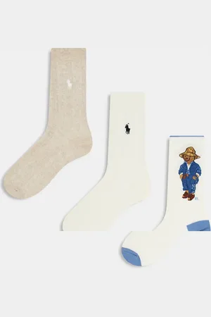 Ralph Lauren 3-pack bear and striped socks in red, and blue
