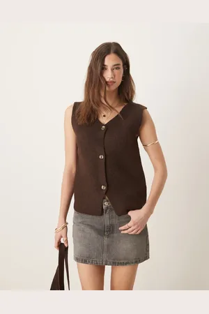 Threadbare Button down knitted vest in chocolate