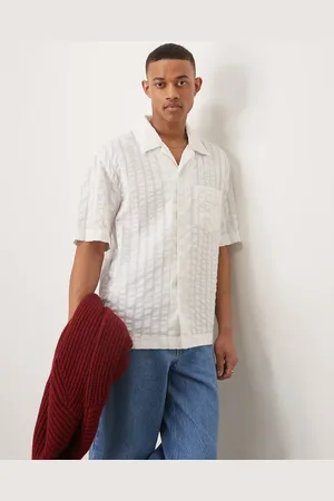 GANT Resort revere collar short sleeve tonal seersucker stripe shirt in off