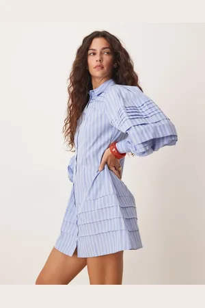 ASOS Mini shirt dress with pintucks in blue stripe