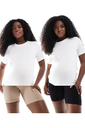 Mama;licious Mamalicious Maternity 2 pack over the bump support shorts in black and beige