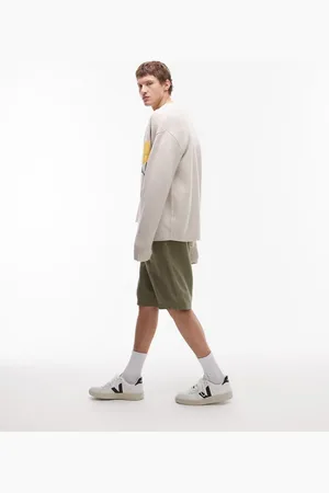 Topman Wide leg linen short in khaki