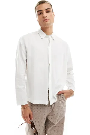 Bershka Linen rich long sleeve shirt in