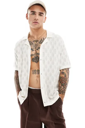 Hollister Short sleeve pattern knit buttonthrough shirt in /grey