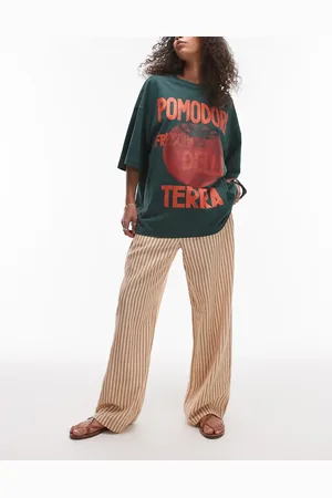 Topshop Linen straight leg trouser in stripe