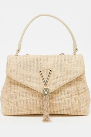 VALENTINO Valentino privilege glitter straw shoulder bag with crossbody strap in natural