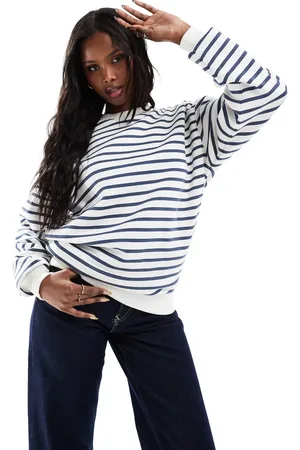Daisy Street Oversized sweatshirt in blue and white stripe