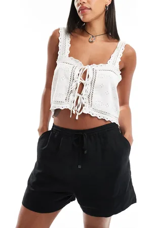 MANGO Linen mix drawstring relaxed shorts in