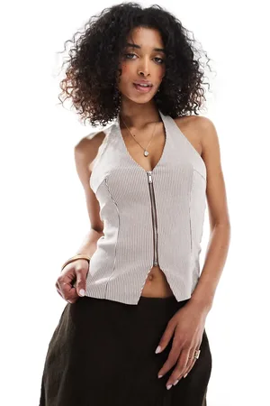 Bershka Bengaline halterneck top in pinstripe
