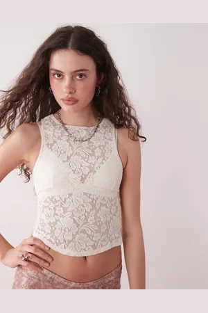 Motel Polovina stretch lace vest top in ivory