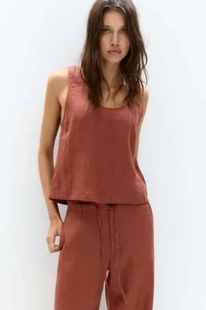 Pull&Bear Sleeveless cropped linen top in