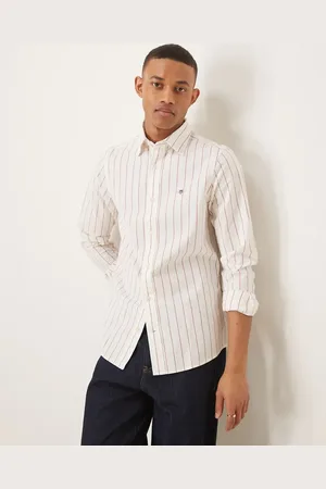 GANT Shield logo slim fit stripe oxford shirt in /white