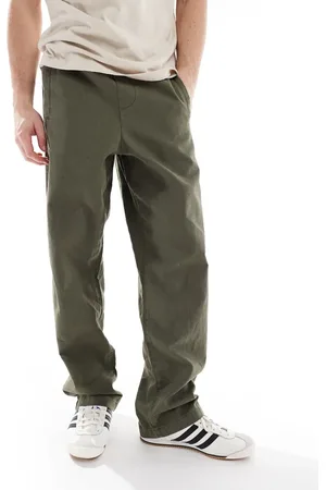 ASOS Relaxed pull on linen trouser in washed khaki