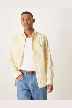 GANT Shield logo cotton linen/cotton stripe shirt in